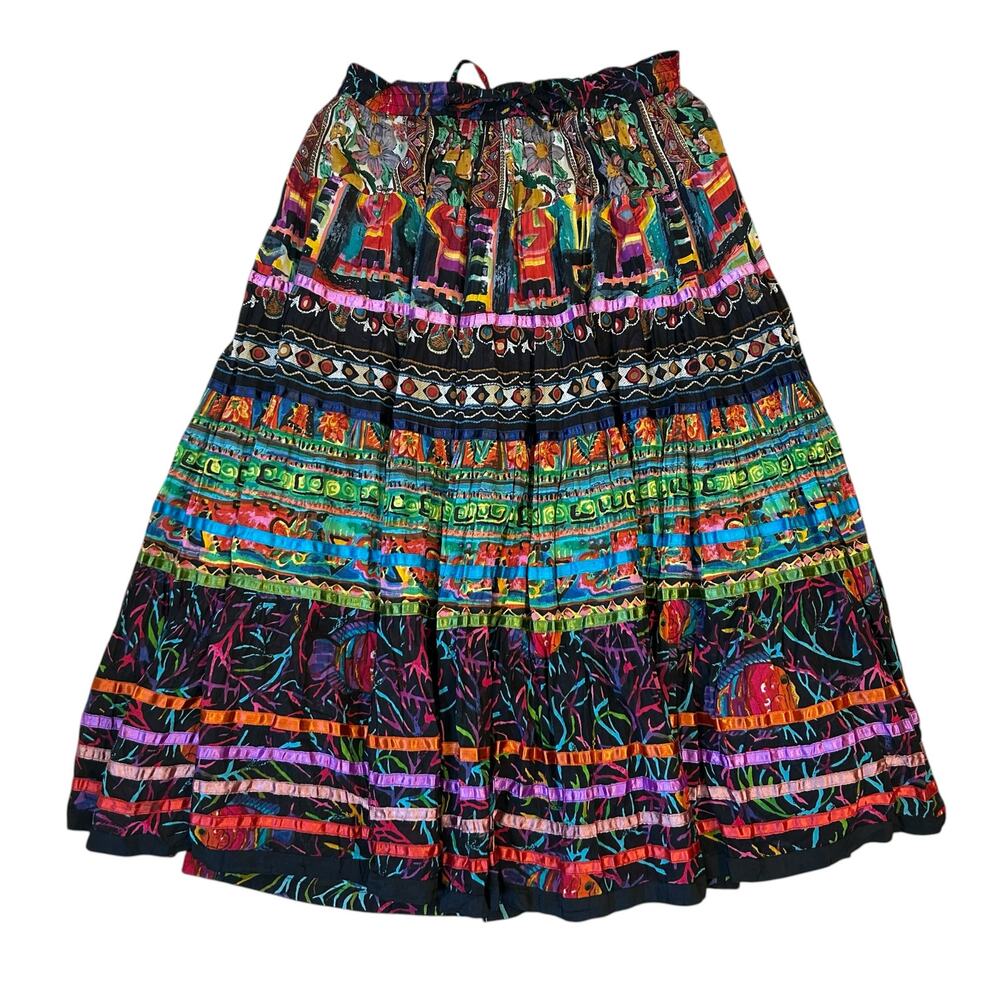 Soft Surroundings Phoebe Patchwork Maxi Skirt Medium Boho Artsy Floral Cotton